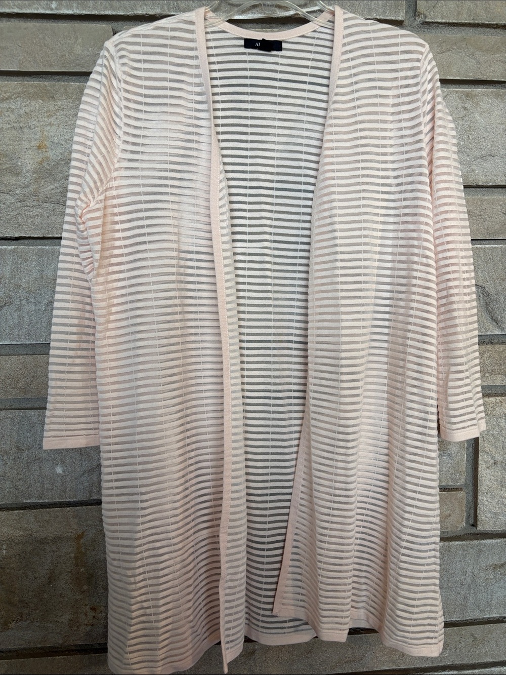 Alfani Light Pink and Black Sheer Striped Open-Front Cardigan